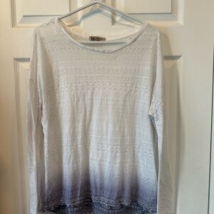 Women's White and Blue Long Sleeve Top